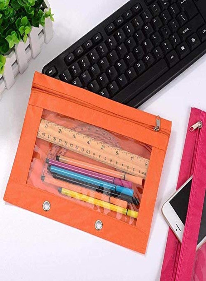 ليفي حقيبة أقلام رصاص من ليفي بحلقتين، حقائب أقلام رصاص بسحاب، حقائب أقلام رصاص من قماش الكانفاس، حقائب أقلام رصاص بسحاب مع نافذة شفافة للوازم المكتبية والمدرسية، عبوة من 3 قطع (أحمر - 3 قطع) - Image 3